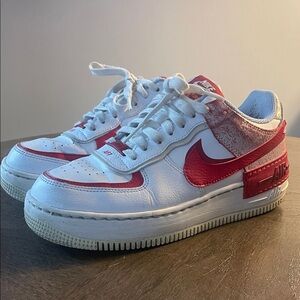 Women’s Nike AF1 Shadow “Red Cracked Leather” Sz 7-1/2